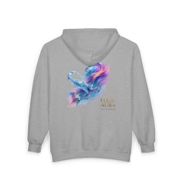 FLUID AURA – Unisex-Sweatshirt mit Kapuze und durchgehendem Reißverschluss aus Heavy Blend™-Material mit holografischem Farbenspiel und weichem Fleece