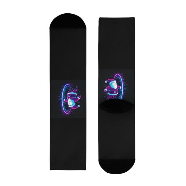 Sublimations-Crew-Socken Santa Glitch Hoodie – Einzigartiges festliches dreidimensionales Design