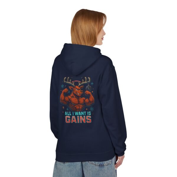 Fleece-Hoodie – Rentier-Bodybuilder-Design – ALL I WANT IS GAINS