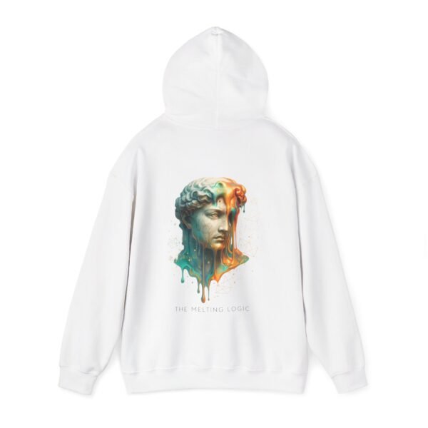 Melting Logic Hoodie Sweatshirt – Surreale Marmorstatue Kopf Neonfarbe Chaos Kunst