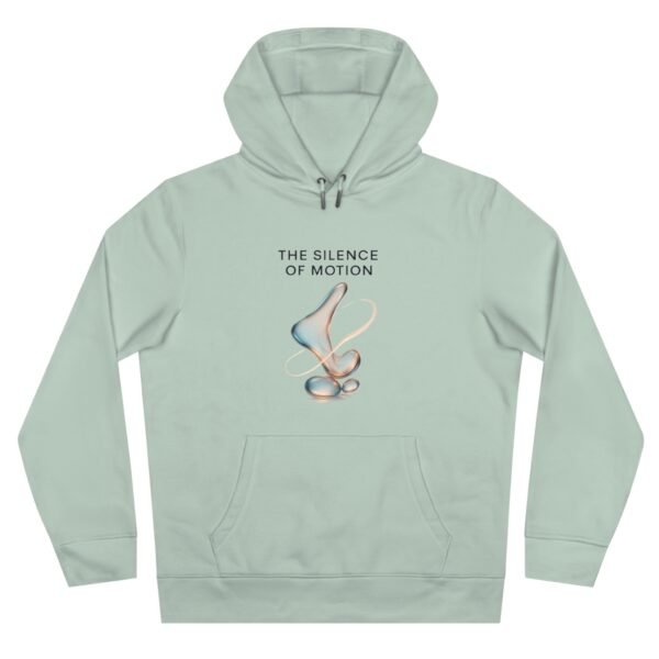619423623187408201_2048.jpeg Abstraktes Kapuzensweatshirt – „THE SILENCE OF MOTION“ Zeitgenössische Kunst in Cyan, Bernstein, Rosé und Graphitgrau