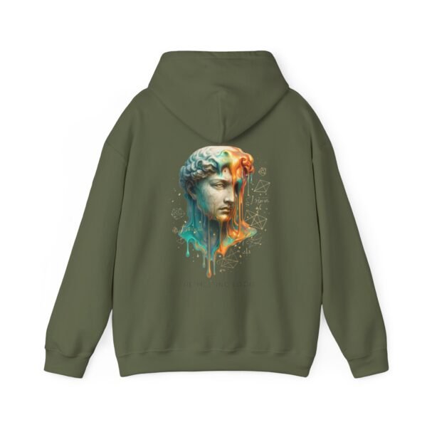 Melting Logic Hoodie Sweatshirt – Surreale Marmorstatue Kopf Neonfarbe Chaos Kunst